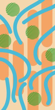 Çeşitli geometrik şekillere sahip soyut dikey arkaplan kartı. Geometrik memphis tarzına sahip dikey duvar kağıdı.