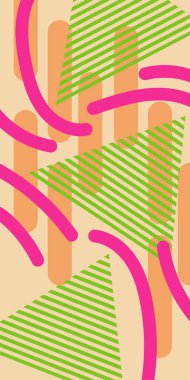 Çeşitli geometrik şekillere sahip soyut dikey arkaplan kartı. Geometrik memphis tarzına sahip dikey duvar kağıdı.