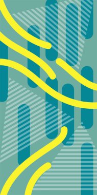 Çeşitli geometrik şekillere sahip soyut dikey arkaplan kartı. Geometrik memphis tarzına sahip dikey duvar kağıdı.