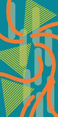 Çeşitli geometrik şekillere sahip soyut dikey arkaplan kartı. Geometrik memphis tarzına sahip dikey duvar kağıdı.