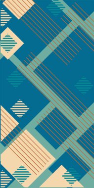 Çeşitli geometrik şekillere sahip soyut dikey arkaplan kartı. Geometrik memphis tarzına sahip dikey duvar kağıdı.