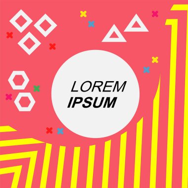 Çeşitli geometrik şekilli, süslemeli ve metin alanlı soyut arkaplan kare kartı. Geometrik memphis tarzıyla kare duvar kağıdı.