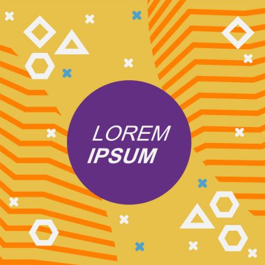 Çeşitli geometrik şekilli, süslemeli ve metin alanlı soyut arkaplan kare kartı. Geometrik memphis tarzıyla kare duvar kağıdı.