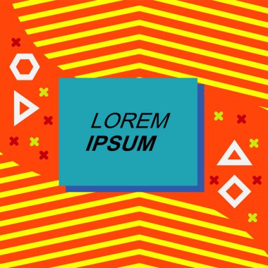 Çeşitli geometrik şekilli, süslemeli ve metin alanlı soyut arkaplan kare kartı. Geometrik memphis tarzıyla kare duvar kağıdı.