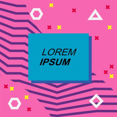 Çeşitli geometrik şekilli, süslemeli ve metin alanlı soyut arkaplan kare kartı. Geometrik memphis tarzıyla kare duvar kağıdı.