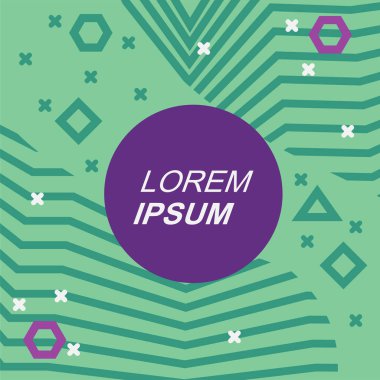 Çeşitli geometrik şekilli, süslemeli ve metin alanlı soyut arkaplan kare kartı. Geometrik memphis tarzıyla kare duvar kağıdı.