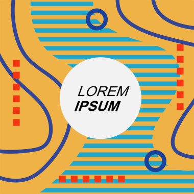 Çeşitli geometrik şekilli, süslemeli ve metin alanlı soyut arkaplan kare kartı. Geometrik memphis tarzıyla kare duvar kağıdı.