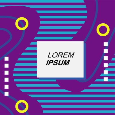 Çeşitli geometrik şekilli, süslemeli ve metin alanlı soyut arkaplan kare kartı. Geometrik memphis tarzıyla kare duvar kağıdı.