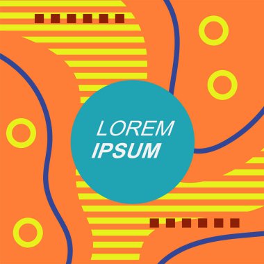 Çeşitli geometrik şekilli, süslemeli ve metin alanlı soyut arkaplan kare kartı. Geometrik memphis tarzıyla kare duvar kağıdı.