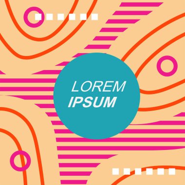 Çeşitli geometrik şekilli, süslemeli ve metin alanlı soyut arkaplan kare kartı. Geometrik memphis tarzıyla kare duvar kağıdı.