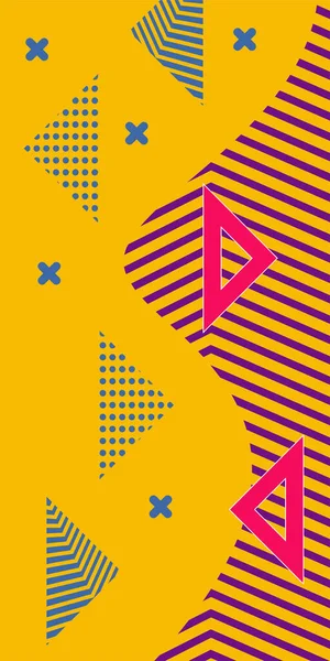 Çeşitli geometrik şekillere sahip soyut dikey arkaplan kartı. Geometrik memphis tarzına sahip dikey duvar kağıdı.