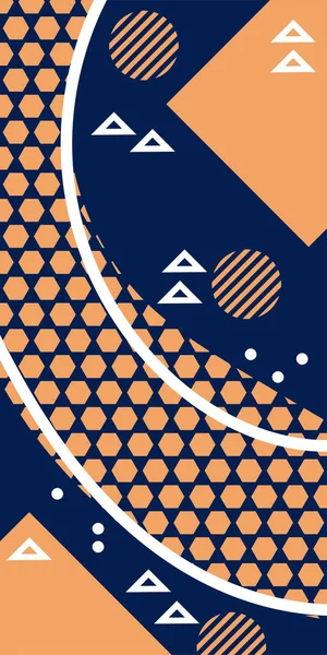 Çeşitli geometrik şekillere sahip soyut dikey arkaplan kartı. Geometrik memphis tarzına sahip dikey duvar kağıdı.