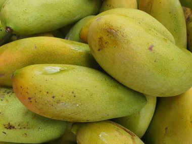 Arkaplan için mango meyvelerinin fotoğrafını kapat.