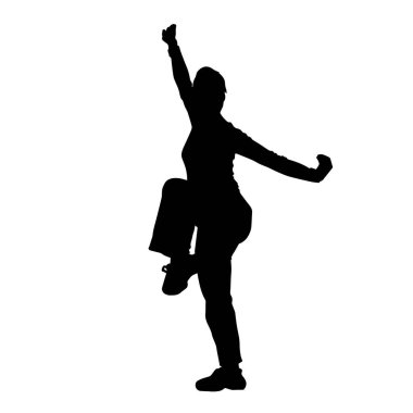 Dövüş sanatlarındaki kadın dövüşçülerin silueti. Dövüş sanatlarında çalışan bir kadının silueti..