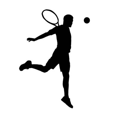 Hareketli bir erkek tenisçinin silueti. Raketle tenis oynayan bir adamın silueti..