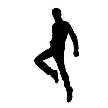 Poz veren bir erkek dansçının silueti. Dans eden bir adamın silueti.