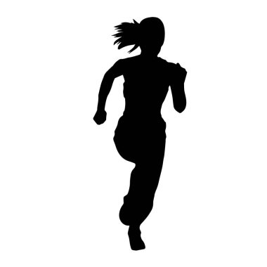 Koşan bir kadının silueti. Dişi bir koşunun silueti.