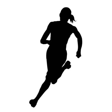 Koşan bir kadının silueti. Dişi bir koşunun silueti.