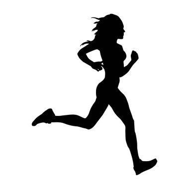 Koşan bir kadının silueti. Dişi bir koşunun silueti.