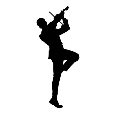 Silhouette of a male musician playing violin string musical instrument. clipart