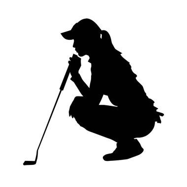 Golf oynayan bir kadının silüeti. Hareketli bir kadın golfçünün silueti..