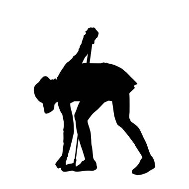 Golf oynayan bir kadının silüeti. Hareketli bir kadın golfçünün silueti..