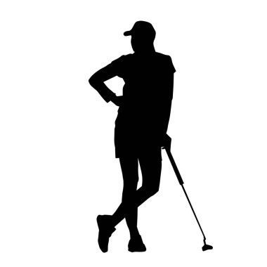 Golf oynayan bir kadının silüeti. Hareketli bir kadın golfçünün silueti..