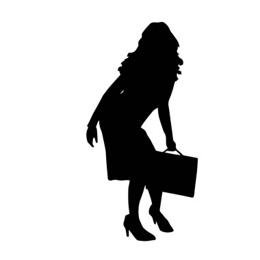 Sıska bir kadının silueti ofis çalışanı kıyafeti ya da bavul taşıyan iş elbisesi..
