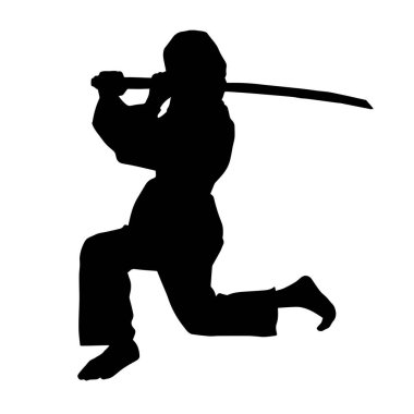 Bir kadın dövüşçünün silueti kılıçla poz veriyor..