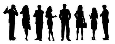 Şirket kıyafetli bir grup insan. İş adamlarının silueti toplanıyor.