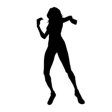 Aerobik hareket yapan bir kadının silüeti. Spor salonunun silueti spor yapıyor..