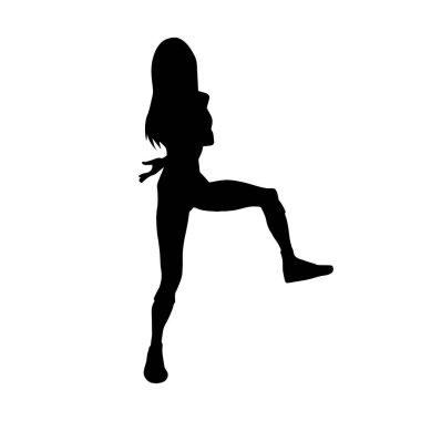 Zayıf kadın silueti egzersiz yapıyor. Spor yapan, spor yapan bir kadının silüeti.. 