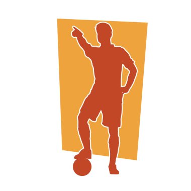 Sabit pozisyondaki bir erkek futbolcunun silueti. Hareket halindeki bir futbolcunun silueti.