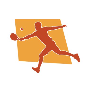 Hareketli bir erkek tenisçinin silueti. Raketle tenis oynayan bir adamın silueti..