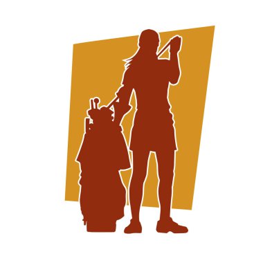 Golf oynayan bir kadının silüeti. Hareketli bir kadın golfçünün silueti..