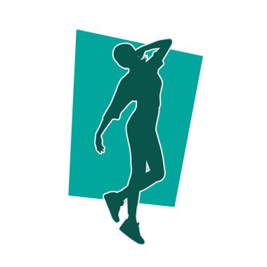 Hareketli bir kadın dansçının silueti. Mutlu dans eden bir kadının silueti..