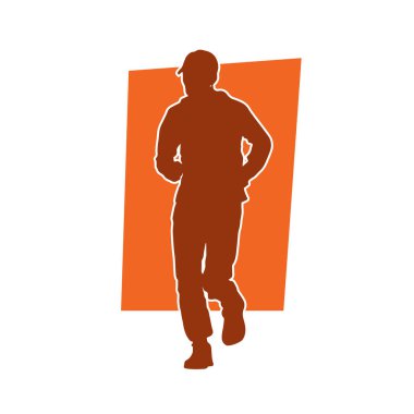 Koşu pozisyonundaki bir adamın silüeti. Siluet erkek koşusu pozu.