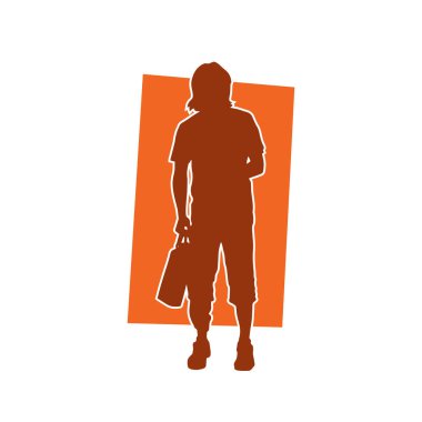 Siluet ya da erkek yayalar alışveriş çantası taşıyorlar..