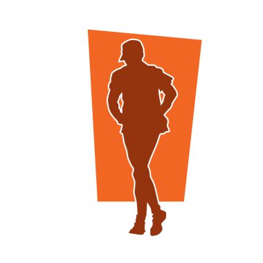 Koşu pozisyonundaki bir adamın silüeti. Siluet erkek koşusu pozu.