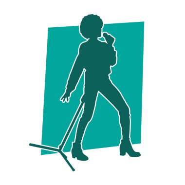 Afro saçlı bir şarkıcının silueti şarkı söylüyor..