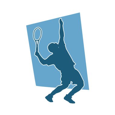Hareketli bir erkek tenisçinin silueti. Raketle tenis oynayan bir adamın silueti..