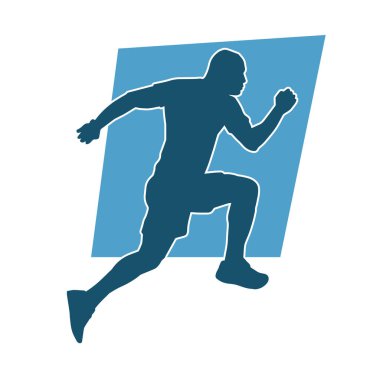 Koşu pozisyonundaki bir adamın silüeti. Siluet erkek koşusu pozu.