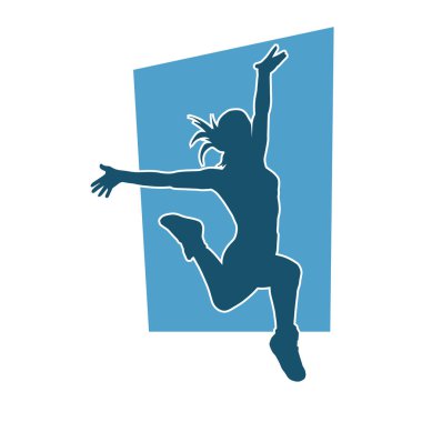 Hareketli bir kadın dansçının silueti. Mutlu dans eden bir kadının silueti..