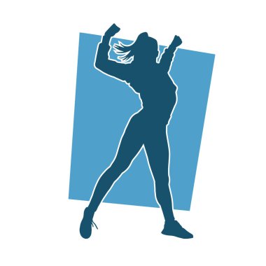 Hareketli bir kadın dansçının silueti. Mutlu dans eden bir kadının silueti..