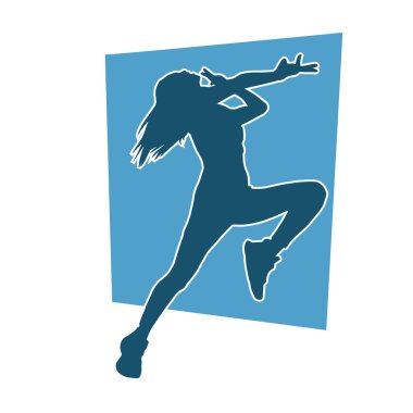 Hareketli bir kadın dansçının silueti. Mutlu dans eden bir kadının silueti..