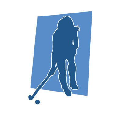 Çim hokeyi oynayan kadın atlet silueti. Çim hokeyi oynayan bir kadının silueti..