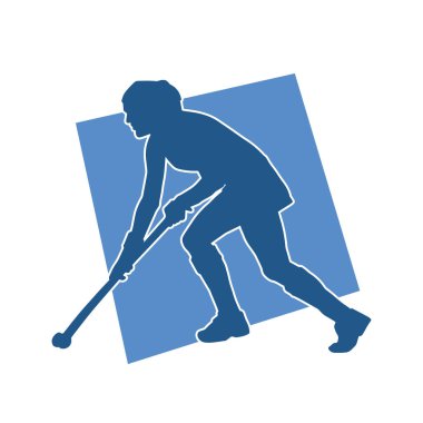 Çim hokeyi oynayan kadın atlet silueti. Çim hokeyi oynayan bir kadının silueti..