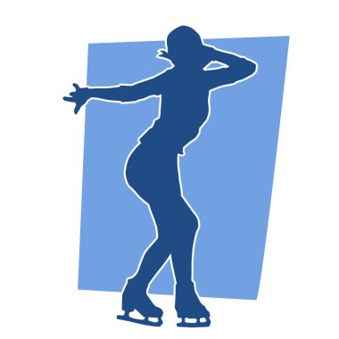 Sıska bir kadın buz pateni jimnastik dansçısının hareket halindeki silueti.