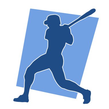 Hareketli bir erkek beyzbol oyuncusunun silueti. Vurucu olarak beyzbol oynayan bir adamın silueti..
