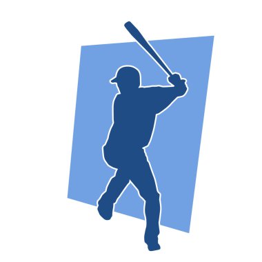 Hareketli bir erkek beyzbol oyuncusunun silueti. Vurucu olarak beyzbol oynayan bir adamın silueti..